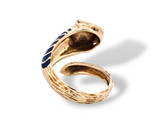 Enameled Lions Head Wrap Ring in 14k Yellow Gold, Size 5