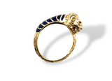 Enameled Lions Head Wrap Ring in 14k Yellow Gold, Size 5
