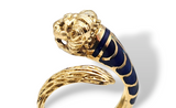 Enameled Lions Head Wrap Ring in 14k Yellow Gold, Size 5