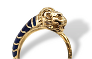 Enameled Lions Head Wrap Ring in 14k Yellow Gold, Size 5
