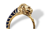 Enameled Lions Head Wrap Ring in 14k Yellow Gold, Size 5