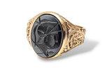 Carved Hematite Warrior Intaglio Ring in 10k Yellow Gold, Size 10
