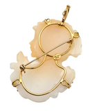 Carved Shell Portait of a Young Lady Cameo Pin or Pendant in 14k Yellow Gold