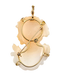 Carved Shell Portait of a Young Lady Cameo Pin or Pendant in 14k Yellow Gold