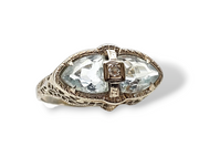 1.23 CTW Aquamarine and Diamond Filigree Ring in 14k White Gold, Size 6.75