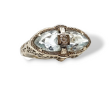 Vintage 14kt white gold filagree aquamarine ring