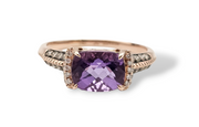 3.35CT. Checkered Cushion Cut Amethyst Diamond Ring in 14k Rose Gold, Size 8.25