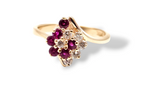 14Kt yellow gold ruby and diamond cluster ring