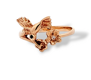 Sapphire and Diamond Hummingbird Ring in 14k Yellow Gold, Size 6.75