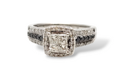 0.97 CTW Diamond Engagement Ring in 14k White Gold, Black Diamond Accents, Size 6.75