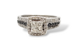 0.97 CTW Diamond Engagement Ring in 14k White Gold, Black Diamond Accents, Size 6.75