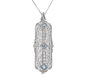 Aquamarine and Diamond Filigree Brooch Pendant Necklace in 14kt White Gold