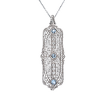Filagree aquamarine & diamond pin with slide