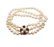 Fresh Water Pearl and Sapphire Bracelet in 14k Yellow Gold