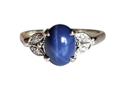 2.47CT. Star Sapphire and Diamond Ring in 14kt White Gold, Size 7.25