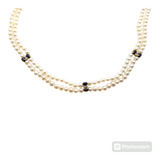 Freshwater Pearl, Diamond, and Sapphire Necklace in 14k Yellow Gold