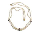 Freshwater Pearl, Diamond, and Sapphire Necklace in 14k Yellow Gold