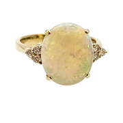 Opal and Diamond Ring in 14k Yellow Gold, Size 7.5