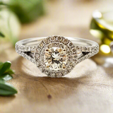 1.04 CTW Diamond Halo Engagement Ring in 14k White Gold, Size 6.25