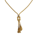 Popcorn Chain Tassel Necklace in 14k Yellow and White Gold