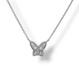 14k Gold & Baguette Diamond Butterfly Necklace - 0.20ct
