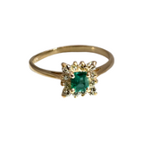Emerald and Diamond Halo Ring in 14k Yellow Gold, Size 8.5