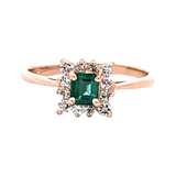 Emerald and Diamond Halo Ring in 14k Yellow Gold, Size 8.5