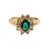 Emerald and Diamond Halo Ring in 14k Yellow Gold, Size 6.5