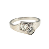 0.68 CTW Round and Emerald Cut Diamond Ring in 14k White Gold, Size 6.75