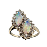 Marquise Opal and Diamond Ring in 14k White Gold, Size 5.75