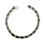 12.40 CTW Emerald Cut Sapphire Diamond Bracelet in 14k Yellow Gold