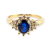 0.57ct. Oval Cut Sapphire Diamond Halo Ring in 14k Yellow Gold, Size 4.25