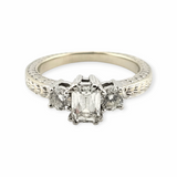 1.15 CTW Emerald Cut Diamond Engagement Ring 14k White Gold and Platinum, Size 5.75