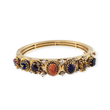Fresh Water Pearl Multi-Gemstone Bangle Bracelet 14k Yellow Gold