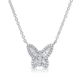 14k Gold & Baguette Diamond Butterfly Necklace - 0.20ct