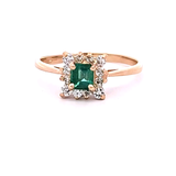 Emerald and Diamond Halo Ring in 14k Yellow Gold, Size 8.5
