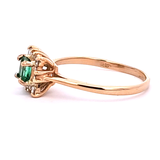 Emerald and Diamond Halo Ring in 14k Yellow Gold, Size 8.5