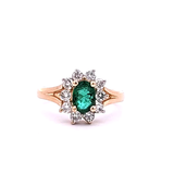 Emerald and Diamond Halo Ring in 14k Yellow Gold, Size 6.5