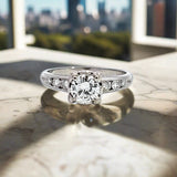0.78 CTW Round Cut Diamond Engagement Ring in 18k White Gold, Size 5.75