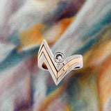 0.21CT. Diamond Chevron Ring in 14kt White and Yellow Gold, Size 6