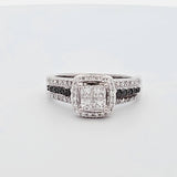 0.97 CTW Diamond Engagement Ring in 14k White Gold, Black Diamond Accents, Size 6.75