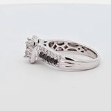 0.97 CTW Diamond Engagement Ring in 14k White Gold, Black Diamond Accents, Size 6.75