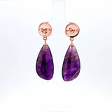 Sterling Silver Rose Gold Vermeil Rose Quartz and Amethyst Earrings