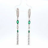 Sterling Silver Green Cubic Zirconia Hoop Dangle Earrings