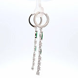 Sterling Silver Green Cubic Zirconia Hoop Dangle Earrings