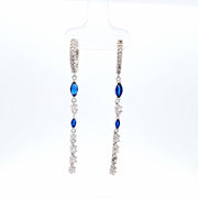 Sterling Silver Blue Cubic Zirconia Hoop Dangle Earrings