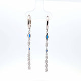 Sterling Silver Blue Cubic Zirconia Hoop Dangle Earrings