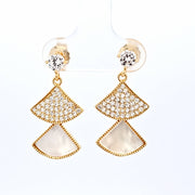 Sterling Silver Gold Vermeil Cubic Zirconia and Mother of Pearl Earrings
