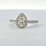 0.91 CTW Pear Cut Diamond Halo Engagement Ring in 14k White Gold, Size 6.5