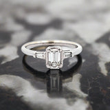 0.60 CTW Emerald Brilliant Cut Diamond Engagement Ring in 14k White Gold, Size 8